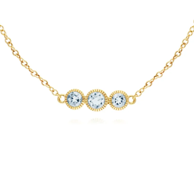 Classic Round Aquamarine Three Stone Milgrain Bracelet in 9ct Yellow Gold sold by Gemondo Jewellery