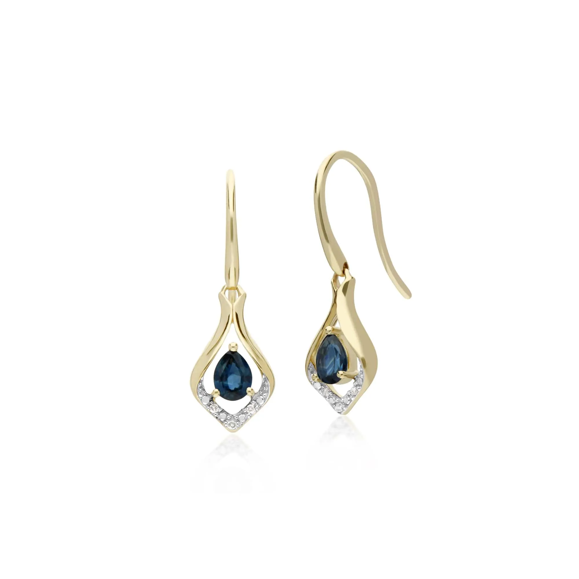 Classic Oval Sapphire & Diamond Leaf Drop Earrings & Pendant Set in 9ct Yellow Gold sold by Gemondo Jewellery product image thumbnail 2