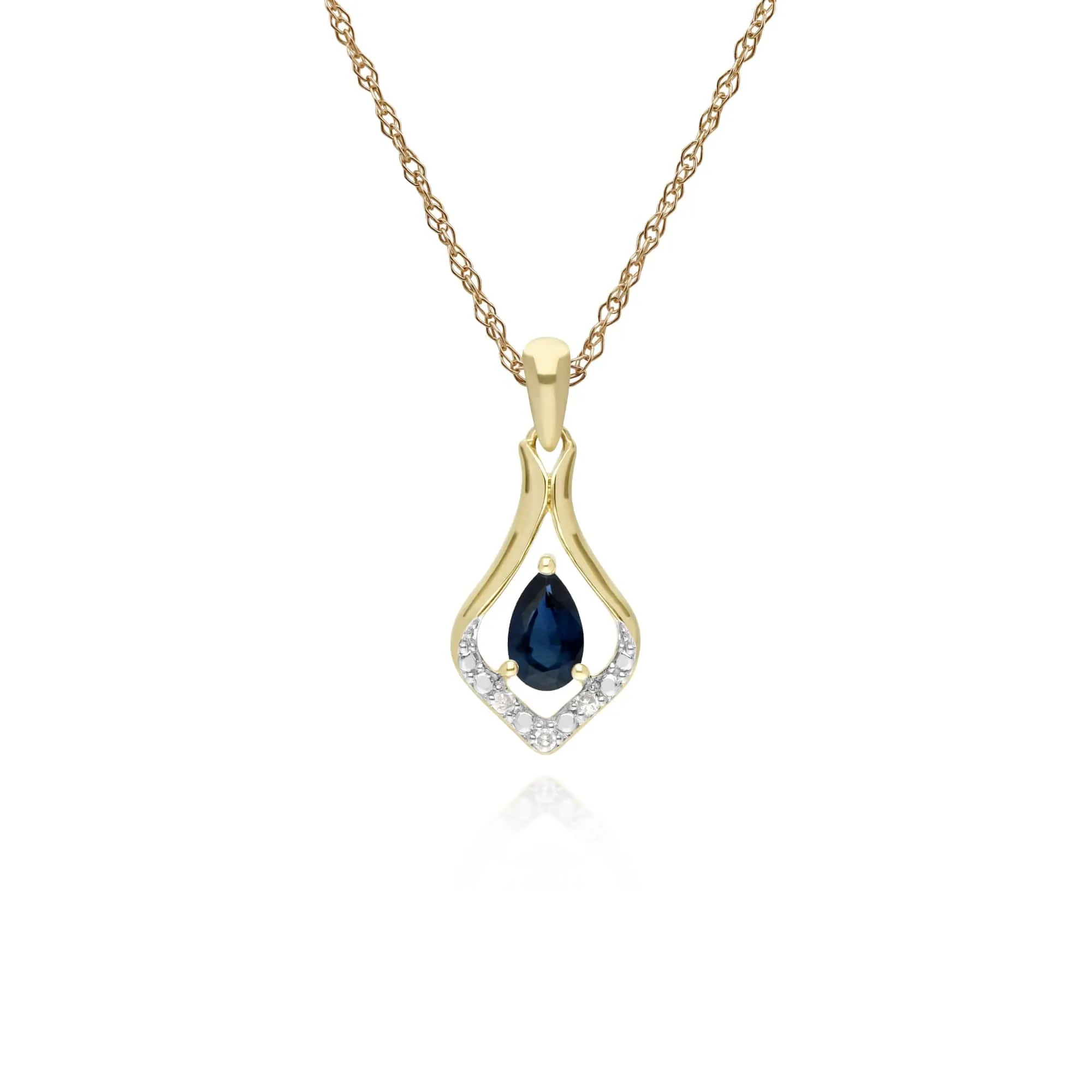 Classic Oval Sapphire & Diamond Leaf Drop Earrings & Pendant Set in 9ct Yellow Gold sold by Gemondo Jewellery product image thumbnail 3