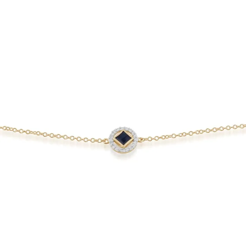 Classic Square Sapphire & Diamond Halo Bracelet in 9ct Yellow Gold sold by Gemondo Jewellery