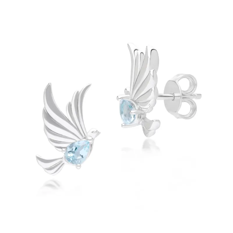 ECFEW™ Creator Blue Topaz Dove Stud Earrings in Sterling Silver sold by Gemondo Jewellery