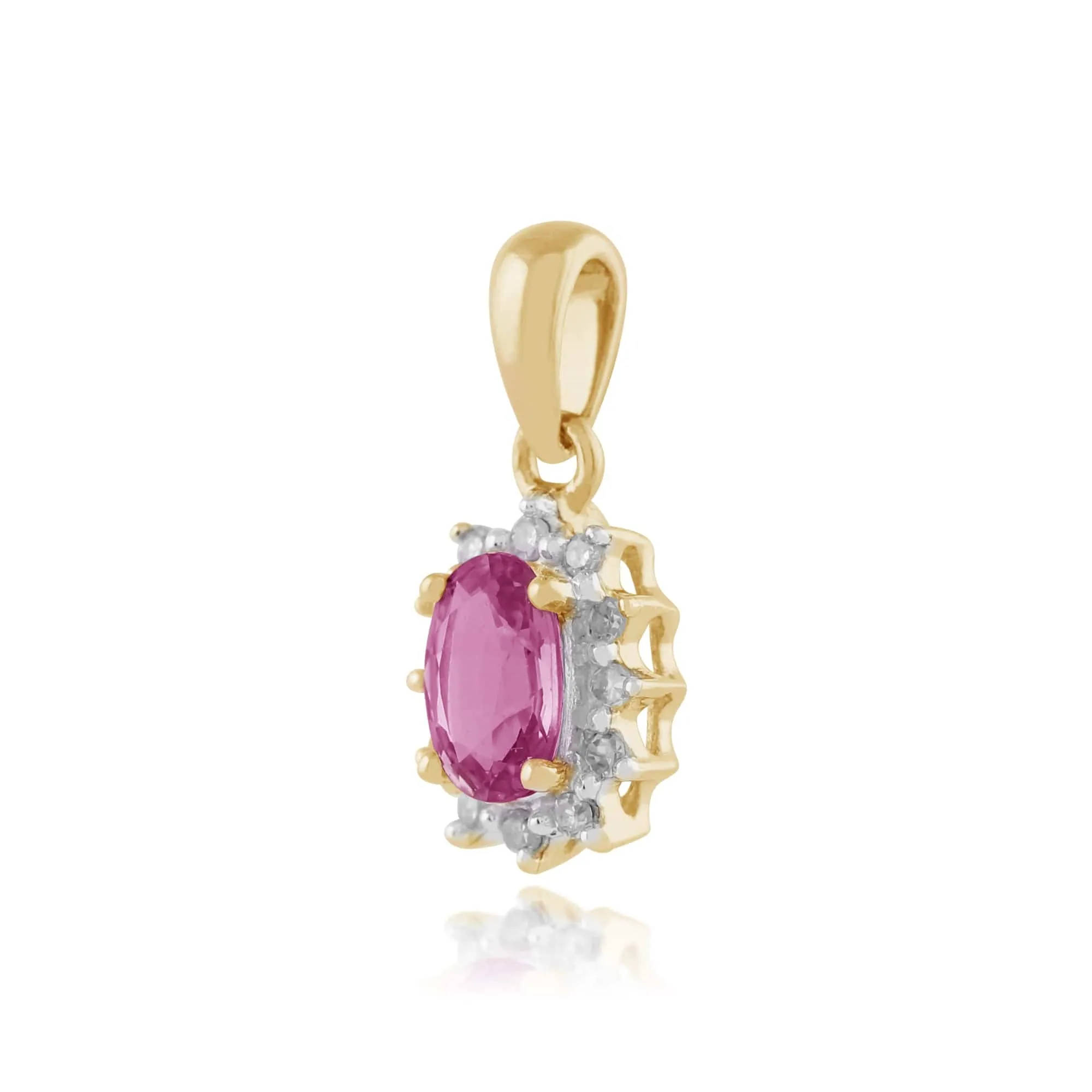 Classic Oval Pink Sapphire & Diamond Cluster Pendant in 9ct Yellow Gold sold by Gemondo Jewellery product image thumbnail 2