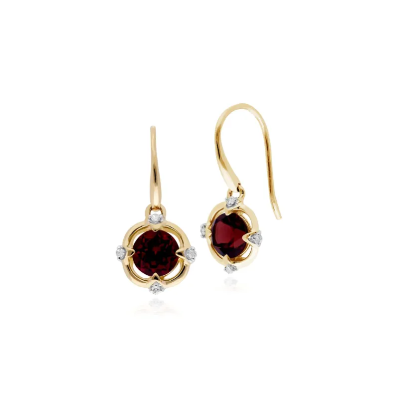 Gemondo 9ct Yellow Gold Garnet & Diamond Round Cut Halo Drop Earrings sold by Gemondo Jewellery