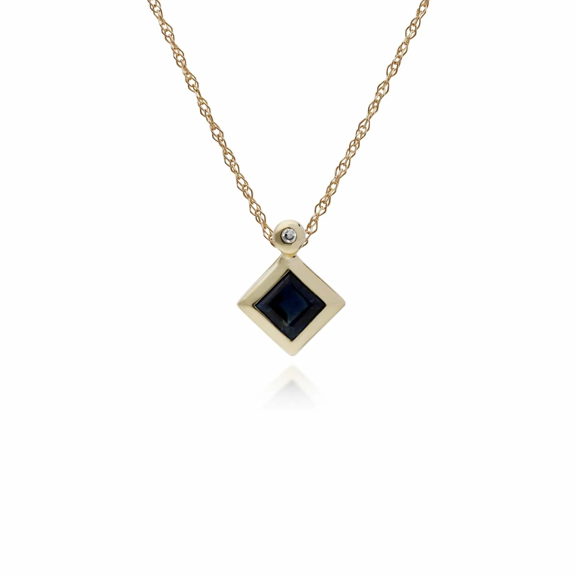 Geometric Square Sapphire & Diamond Pendant in 9ct Yellow Gold sold by Gemondo Jewellery