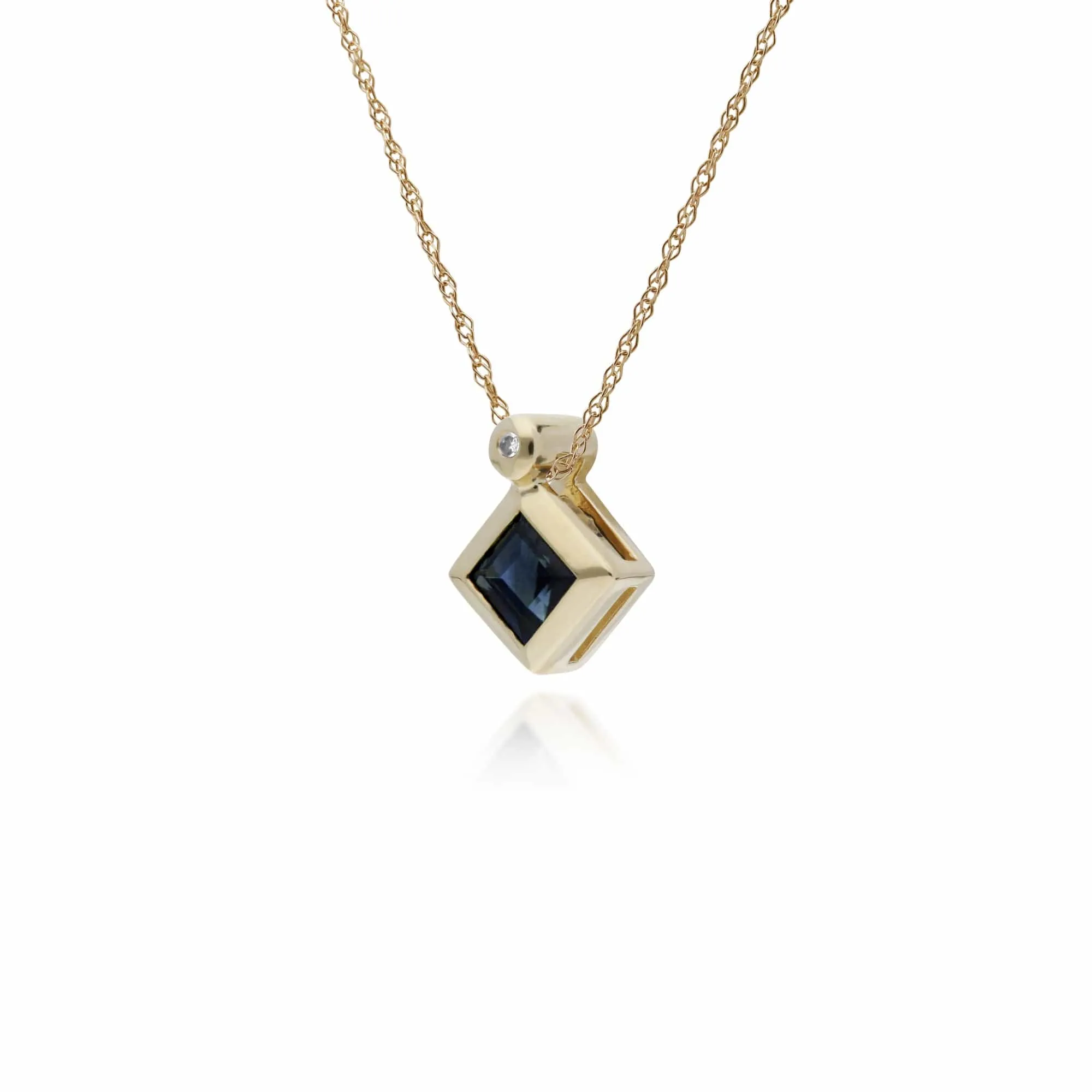 Geometric Square Sapphire & Diamond Pendant in 9ct Yellow Gold sold by Gemondo Jewellery product image thumbnail 2