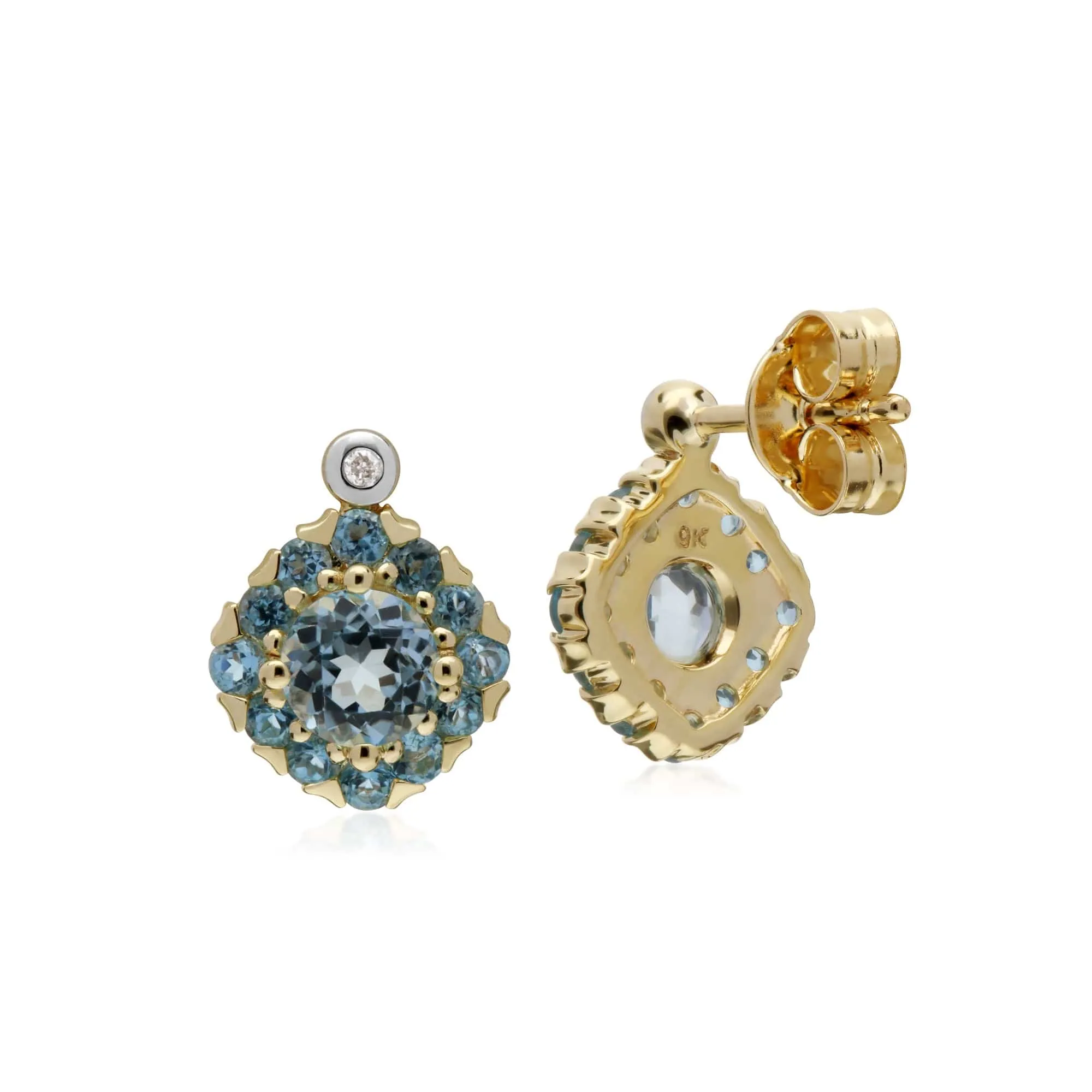 Gemondo 9ct Yellow Gold Blue Topaz & Diamond Square Cluster Stud Earrings sold by Gemondo Jewellery product image thumbnail 2