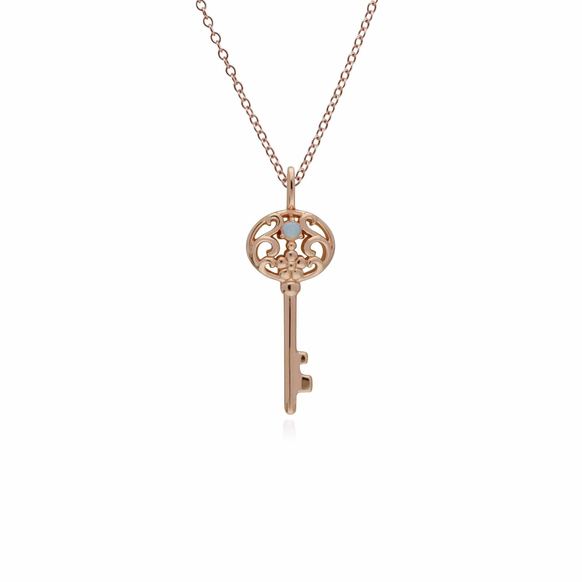 Classic Heart Lock Pendant & Opal Big Key Charm in Rose Gold Plated 925 Sterling Silver sold by Gemondo Jewellery product image thumbnail 2