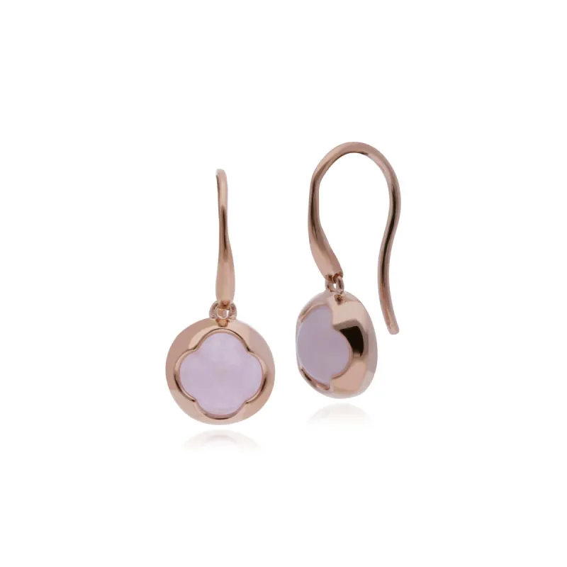 Geometric Sugarloaf Rose Quartz Circular Prism Drop Earrings in Rose Gold Plated 925 Sterling Silver sold by Gemondo Jewellery