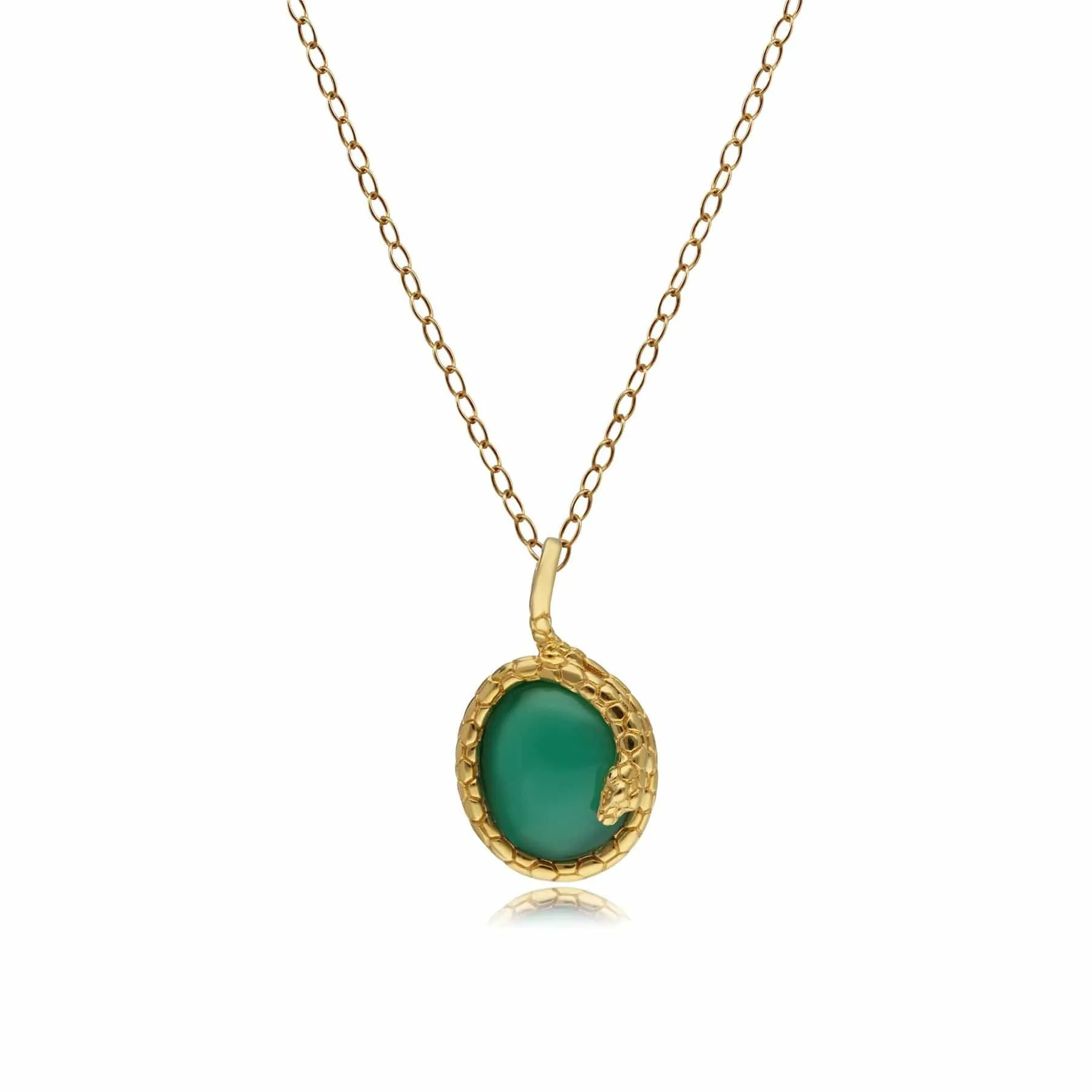 ECFEW™ Oval Dyed Green Chalcedony Winding Snake Pendant in Gold Plated Sterling Silver sold by Gemondo Jewellery