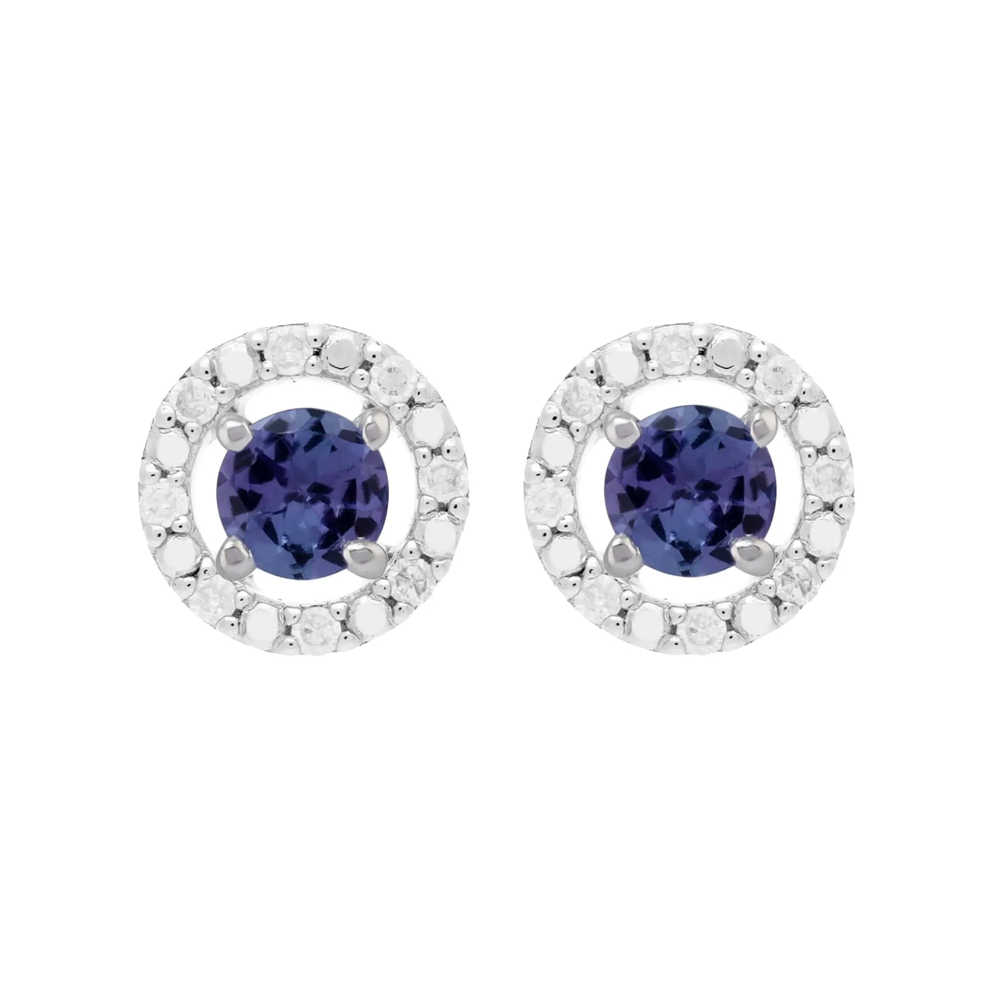 Classic Round Tanzanite Stud Earrings with Detachable Diamond Round Ear Jacket in 9ct White Gold sold by Gemondo Jewellery