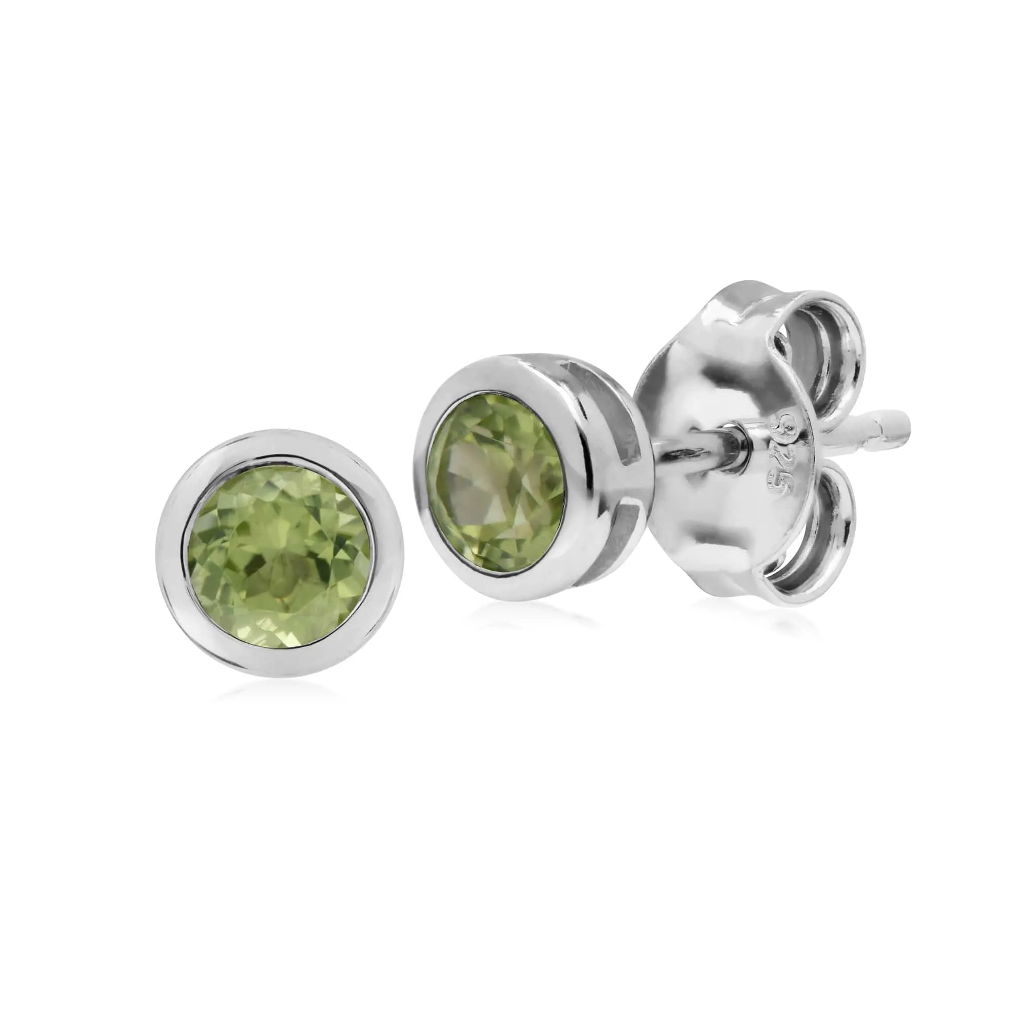 Classic Round Peridot Bezel Stud Earrings in Sterling Silver sold by Gemondo Jewellery
