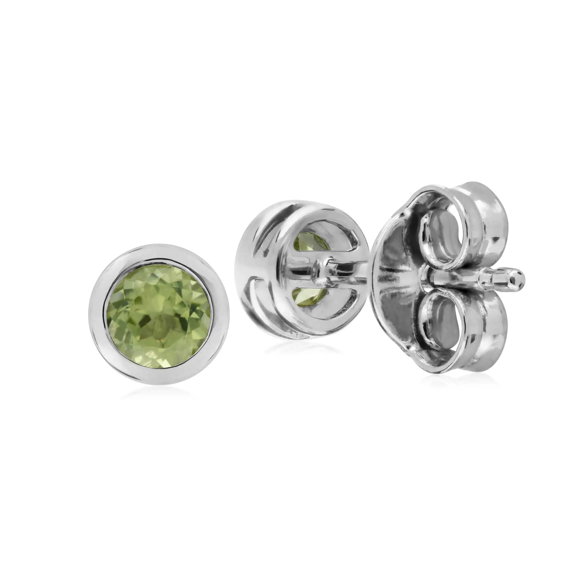 Classic Round Peridot Bezel Stud Earrings in Sterling Silver sold by Gemondo Jewellery product image thumbnail 2