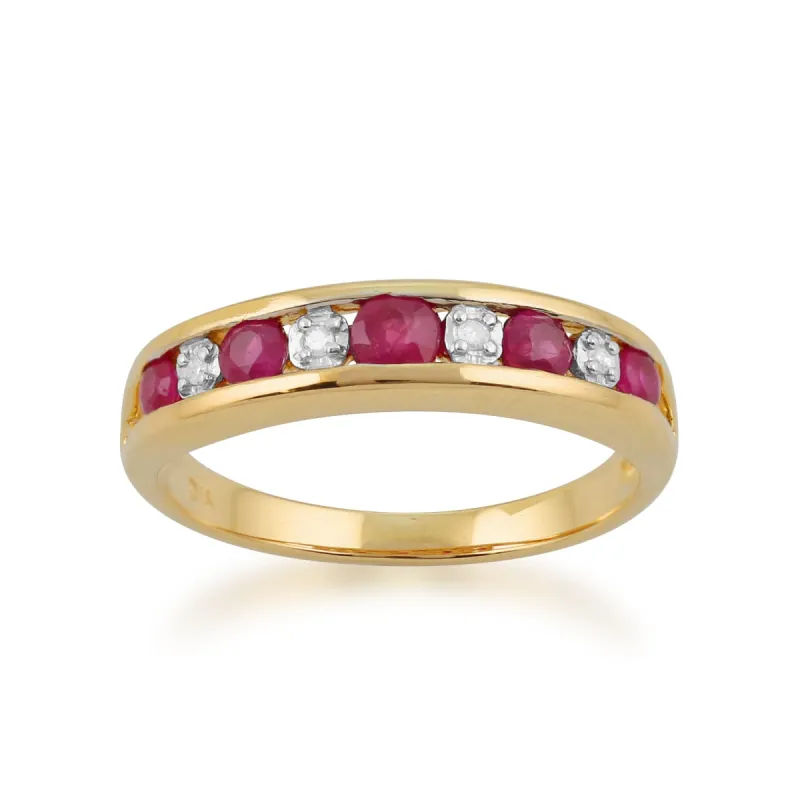 Gemondo 9ct Yellow Gold 0.52ct Ruby & Diamond Half Eternity Ring sold by Gemondo Jewellery