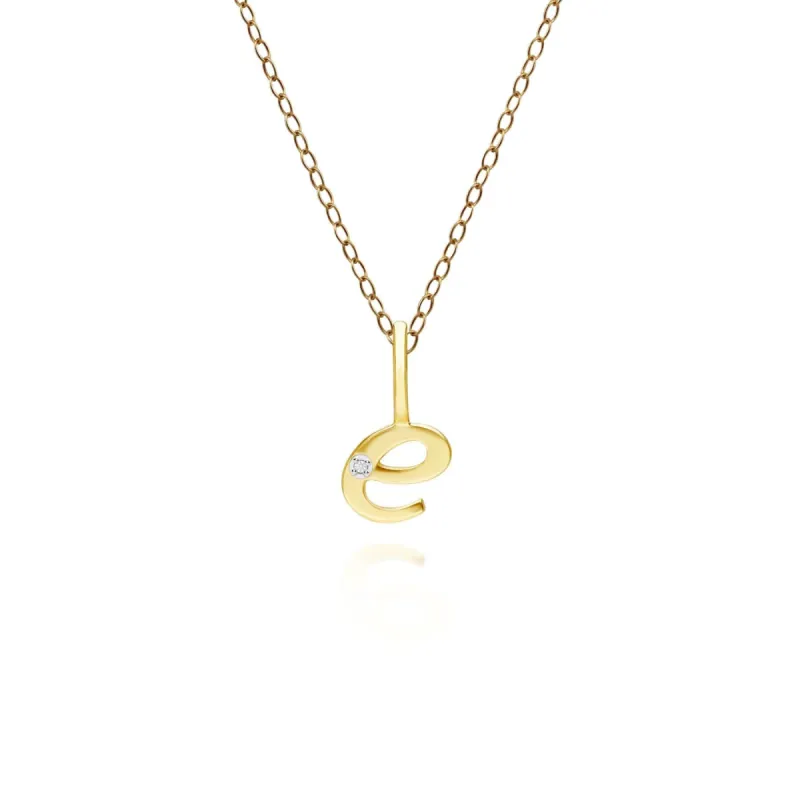Alphabet Letter E Diamond pendant in 9ct Yellow Gold sold by Gemondo Jewellery