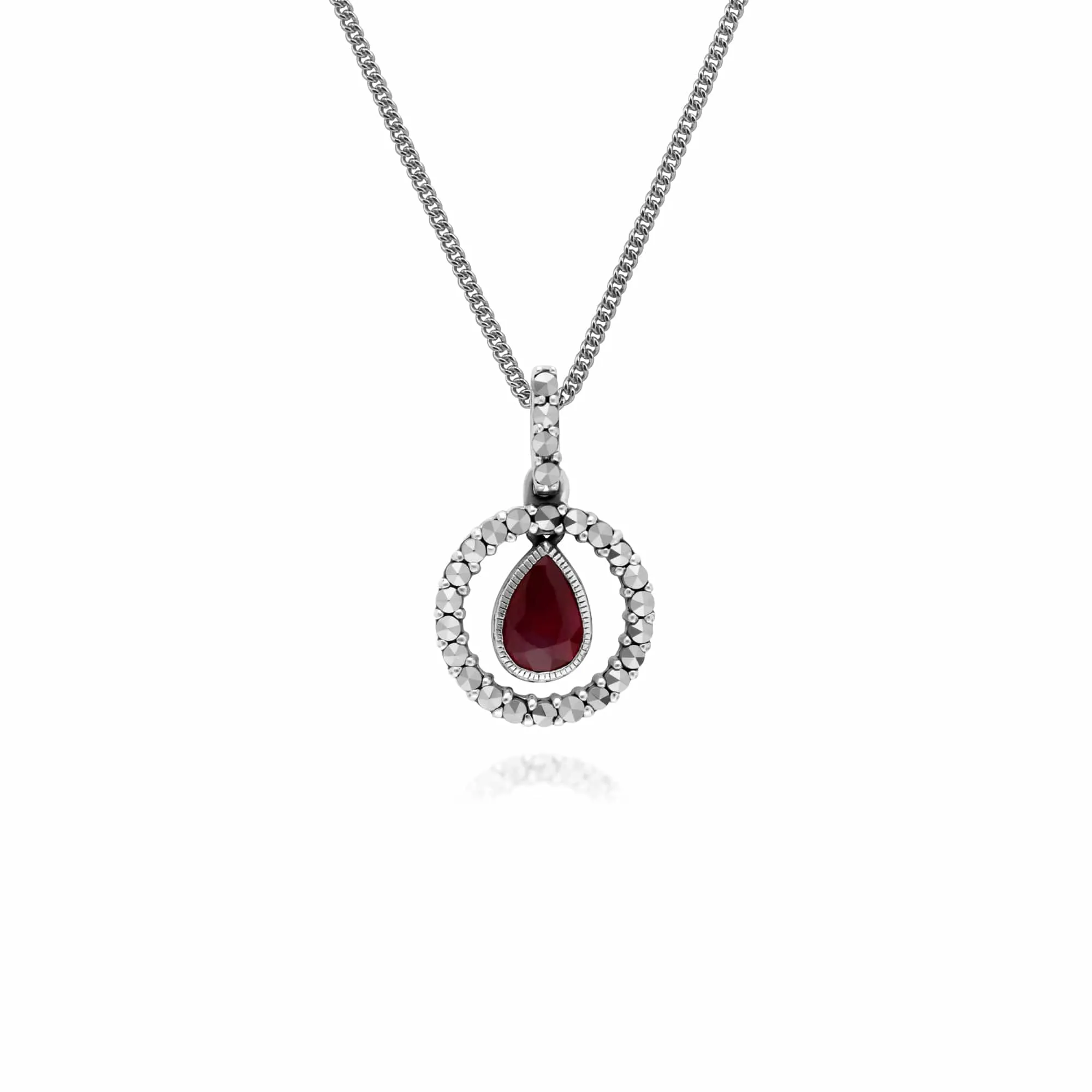 Classic Tear Drop Ruby & Marcasite Drop Earrings & 45cm Necklace Set sold by Gemondo Jewellery product image thumbnail 3
