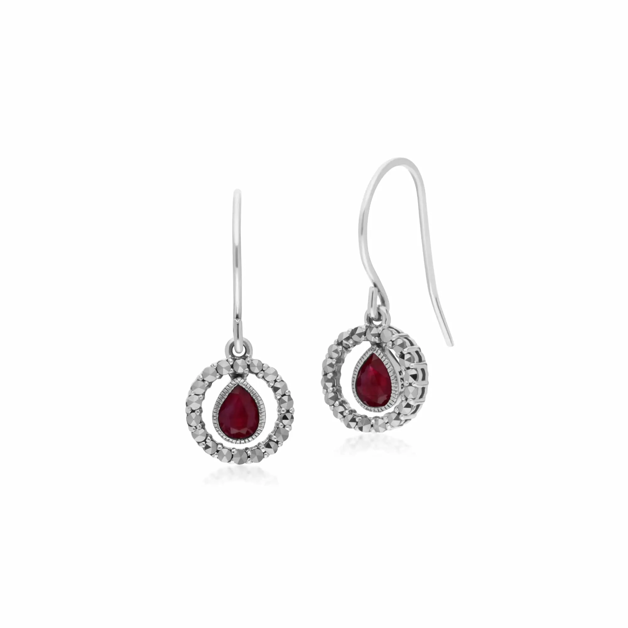 Classic Tear Drop Ruby & Marcasite Drop Earrings & 45cm Necklace Set sold by Gemondo Jewellery product image thumbnail 2
