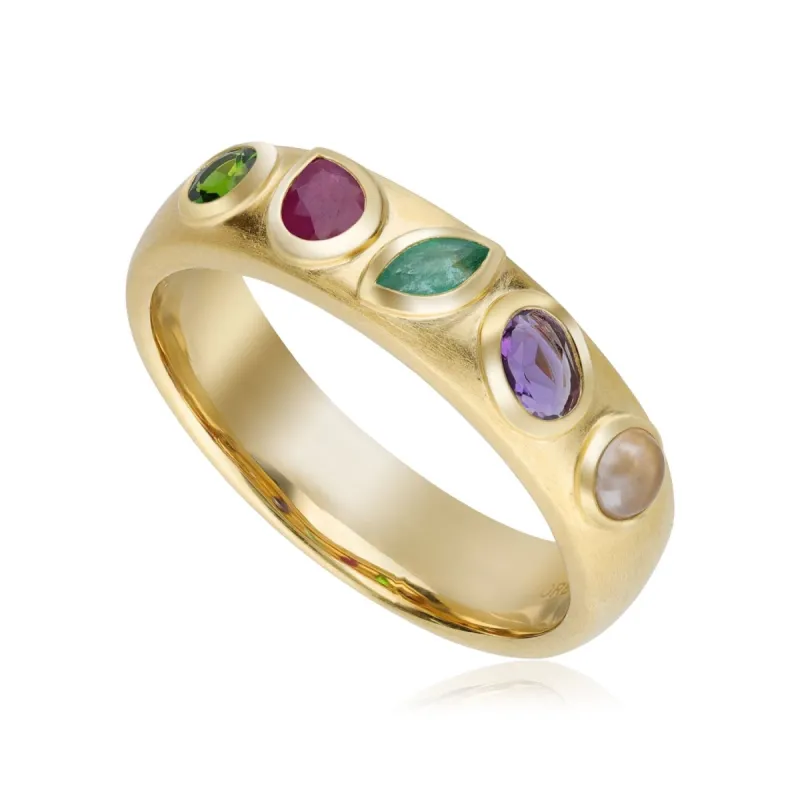Coded Whispers Brushed Gold 'Dream' Acrostic Gemstone Ring sold by Gemondo Jewellery