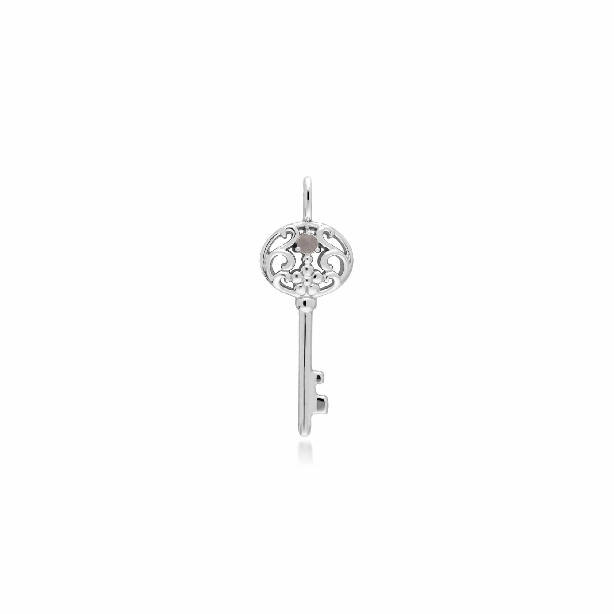 Classic Heart Lock Pendant & Rainbow Moonstone Big Key Charm in 925 Sterling Silver sold by Gemondo Jewellery product image thumbnail 2
