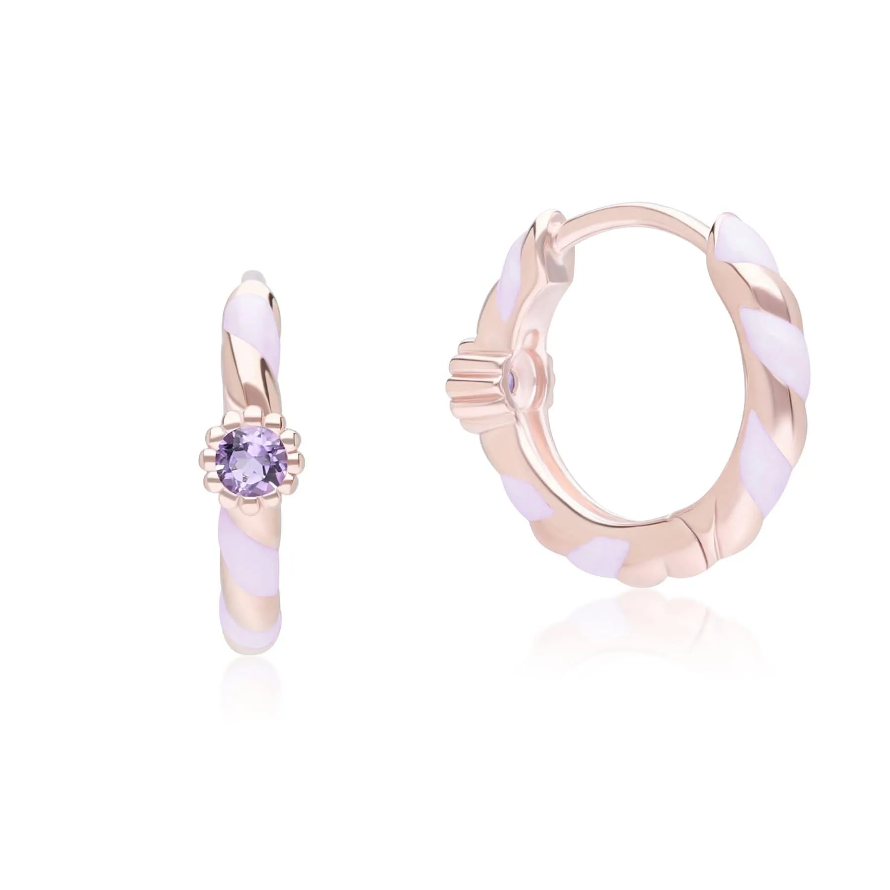 Siberian Waltz Violet Enamel & Round Pink Amethyst Hoop Earrings In 18ct Rose Gold Plated Sterling Silver sold by Gemondo Jewellery product image thumbnail 2