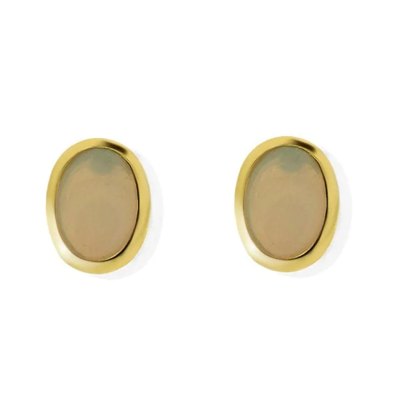 9ct Yellow Gold 0.85ct Opal Oval Cabochon Single Stone Stud Earrings sold by Gemondo Jewellery