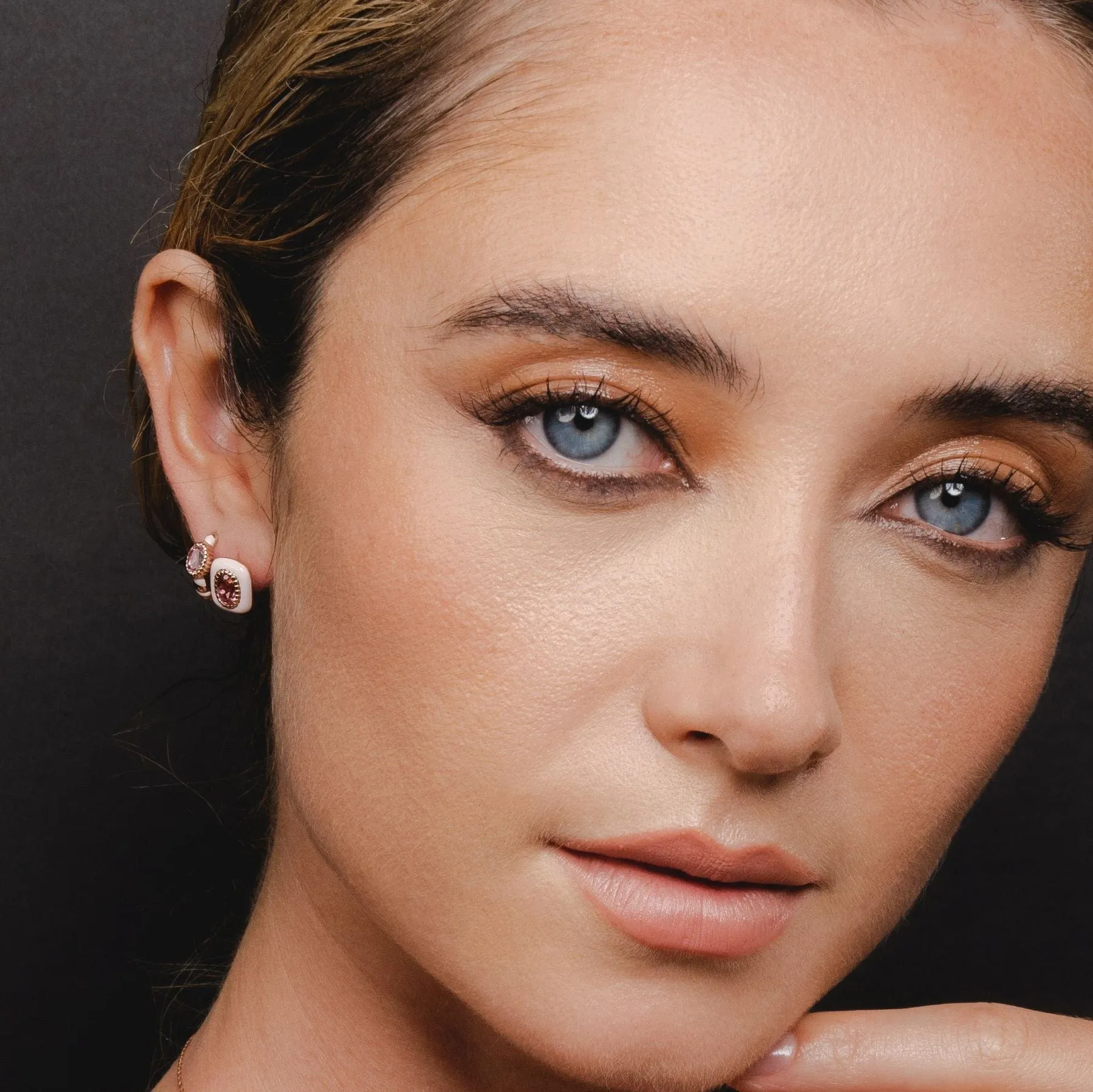 Siberian Waltz Enamel & Pink Tourmaline Stud Earrings In Rose Gold Plated Silver sold by Gemondo Jewellery product image thumbnail 2