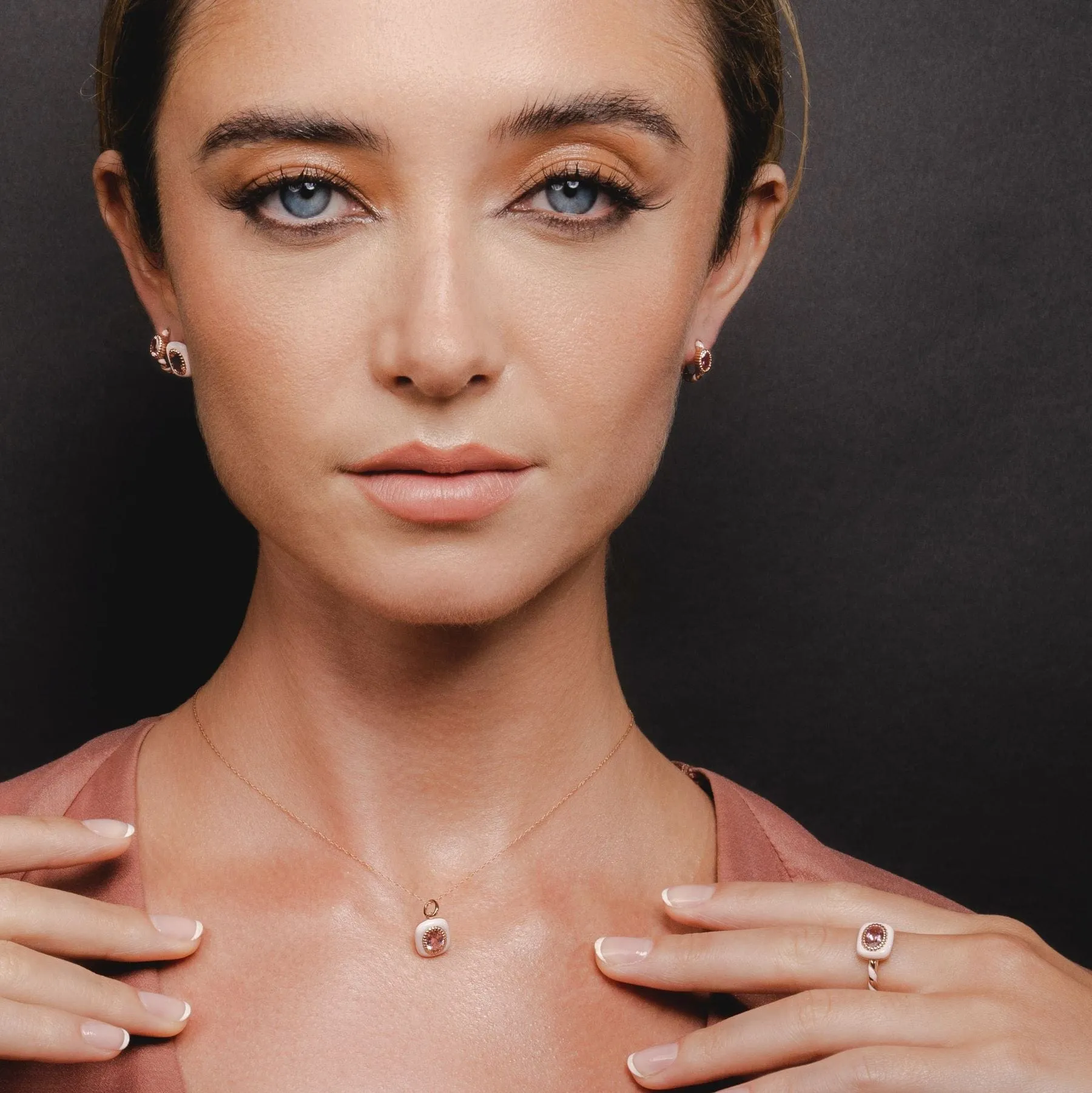 Siberian Waltz Enamel & Pink Tourmaline Stud Earrings In Rose Gold Plated Silver sold by Gemondo Jewellery product image thumbnail 3