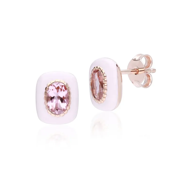 Siberian Waltz Enamel & Pink Tourmaline Stud Earrings In Rose Gold Plated Silver sold by Gemondo Jewellery