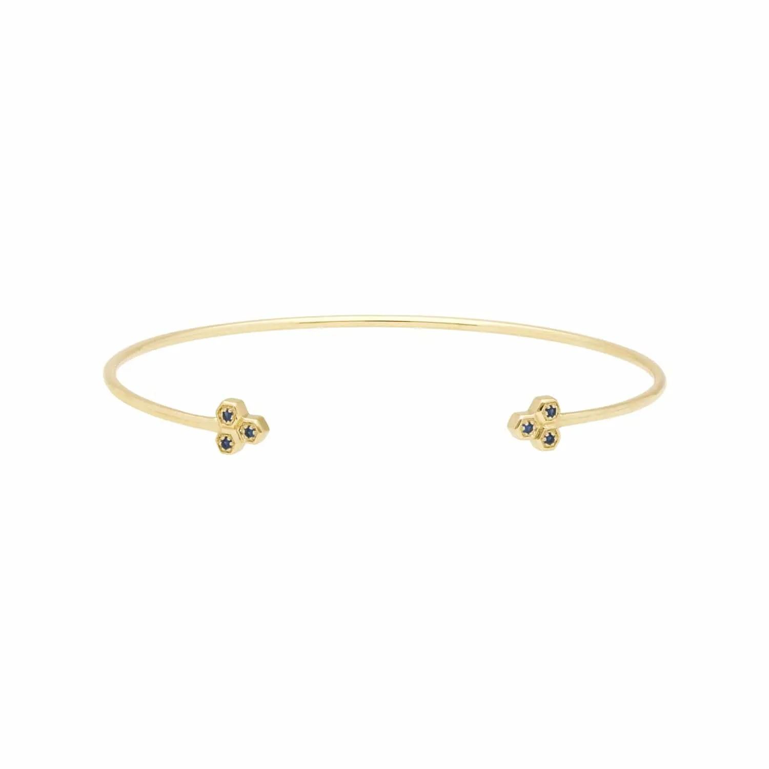 Sapphire Trilogy Geometric Bangle in 9ct Yellow Gold sold by Gemondo Jewellery