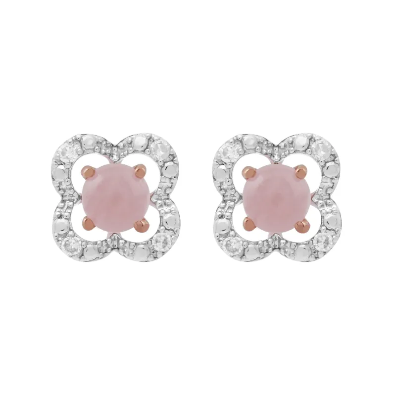 Classic Round Rose Quartz Stud Earrings with Detachable Diamond Flower Jacket in 9ct Rose Gold sold by Gemondo Jewellery