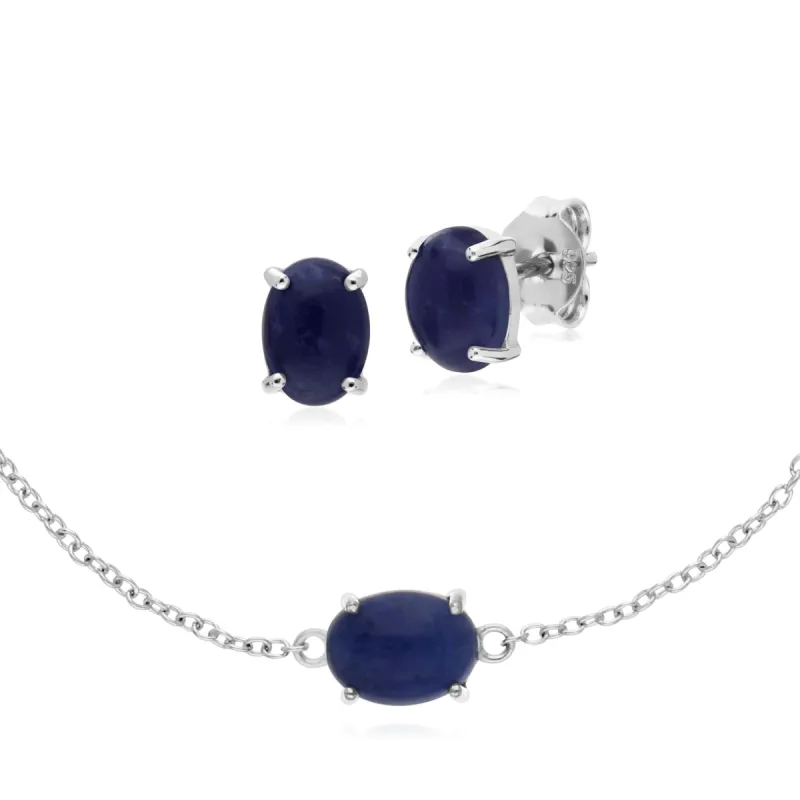 Classic Oval Sodalite Stud Earrings & Bracelet Set in 925 Sterling Silver sold by Gemondo Jewellery