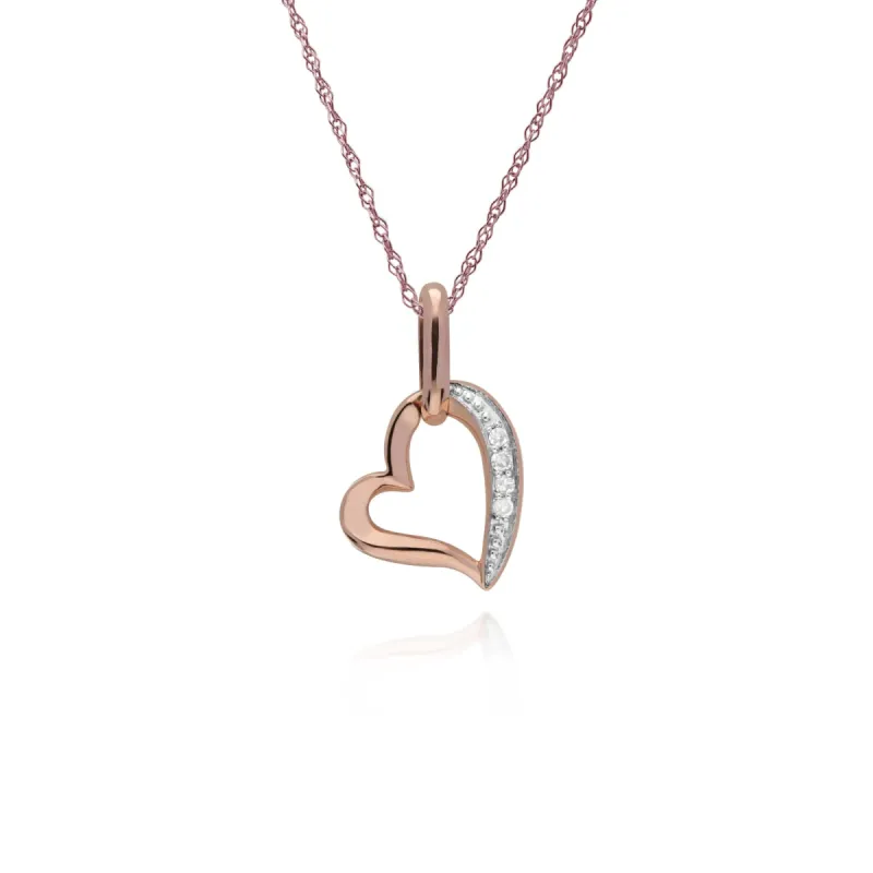 Classic Round Diamond Open Love Heart Pendant in 9ct Rose Gold sold by Gemondo Jewellery