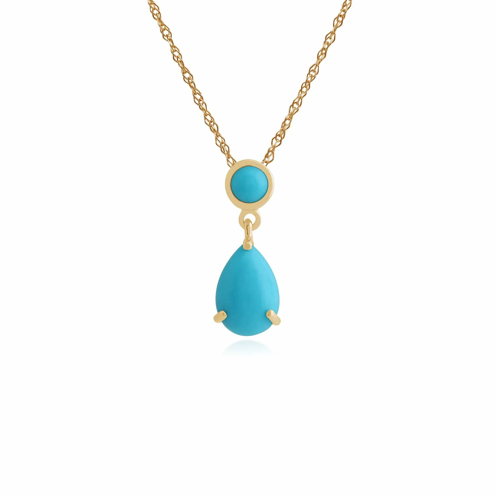 Classic Pear & Round Turquoise Pendant in 9ct Yellow Gold sold by Gemondo Jewellery