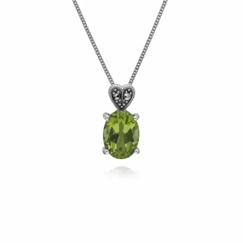 Gemondo Sterling Silver Peridot & Marcasite Oval 45cm Necklace sold by Gemondo Jewellery