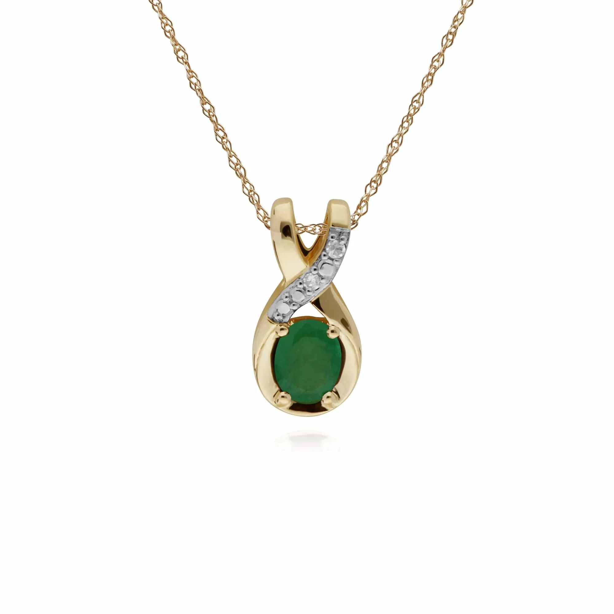 Classic Oval Emerald & Diamond Twisted Bale Pendant in 9ct Gold sold by Gemondo Jewellery