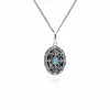 Art Nouveau Style Oval Turquoise & Marcasite Locket Necklace in 925 Sterling Silver sold by Gemondo Jewellery