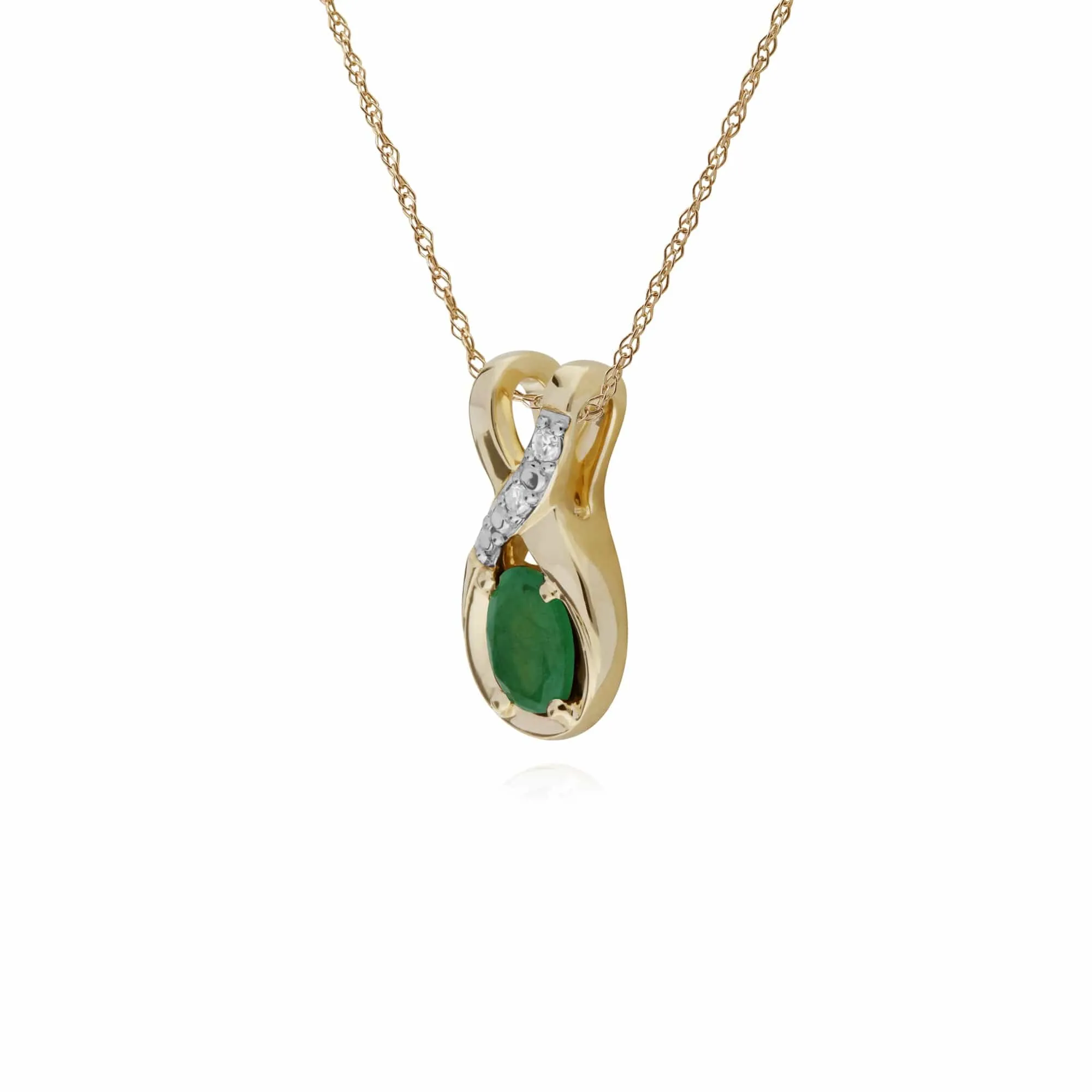 Classic Oval Emerald & Diamond Twisted Bale Pendant in 9ct Gold sold by Gemondo Jewellery product image thumbnail 2