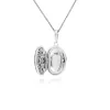 Art Nouveau Style Oval Turquoise & Marcasite Locket Necklace in 925 Sterling Silver sold by Gemondo Jewellery
