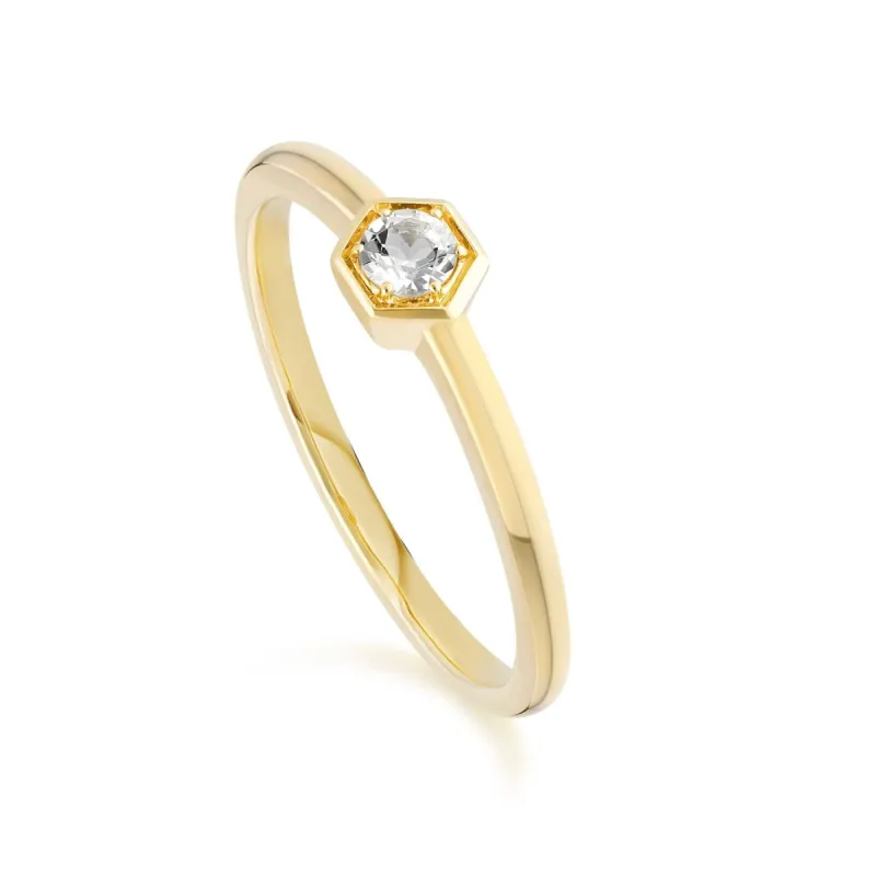Honeycomb Inspired White Topaz Solitaire Ring in 9ct Yellow Gold sold by Gemondo Jewellery