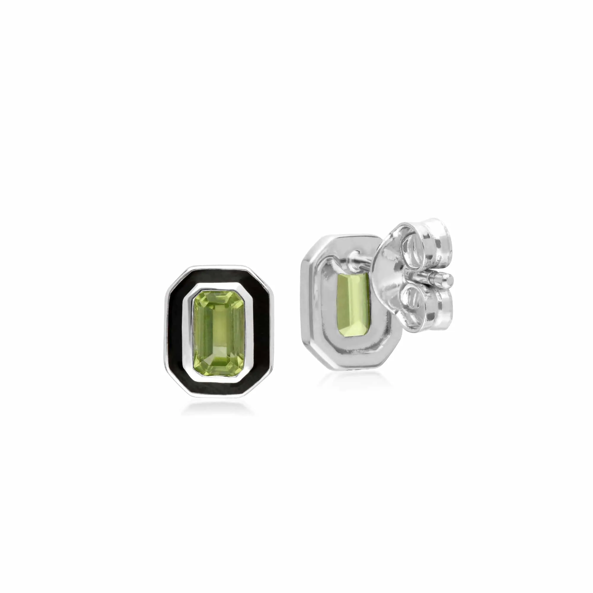 Gemondo Sterling Silver Peridot and Black Enamel Octagon Stud Earrings sold by Gemondo Jewellery product image thumbnail 2