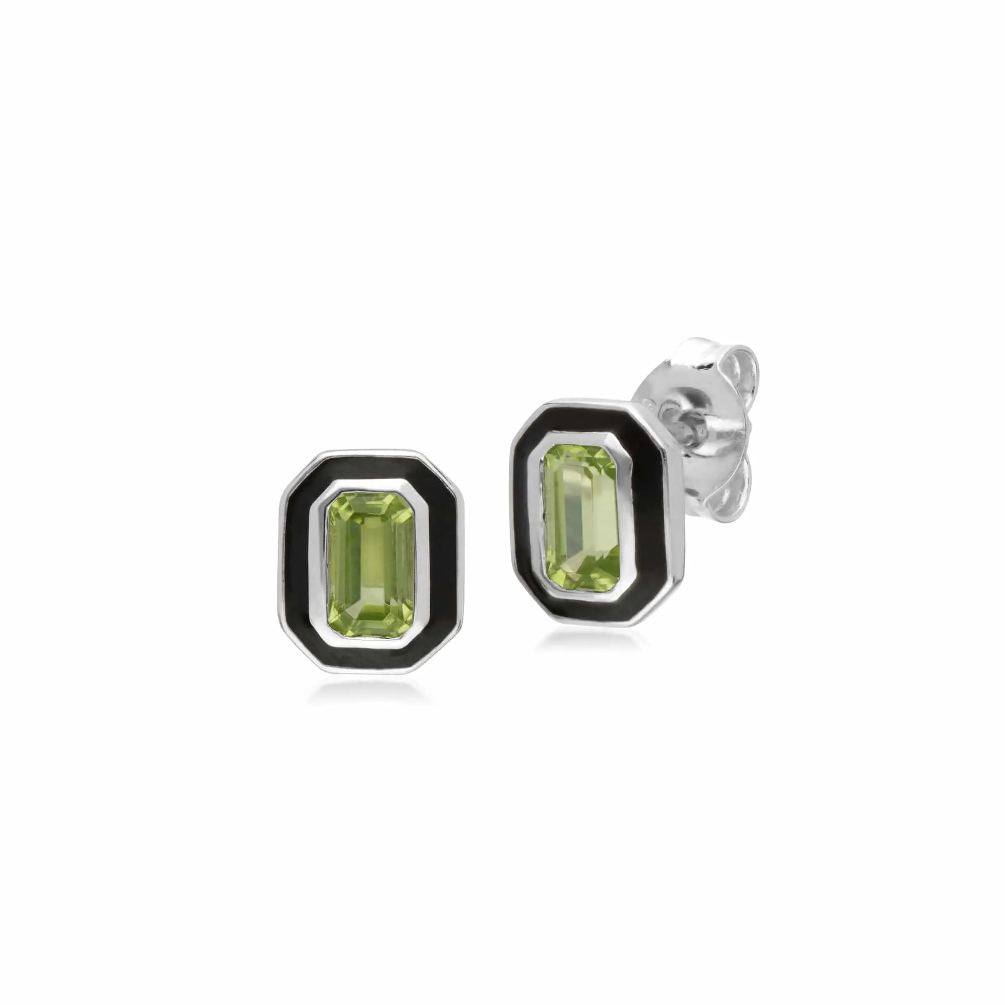 Gemondo Sterling Silver Peridot and Black Enamel Octagon Stud Earrings sold by Gemondo Jewellery