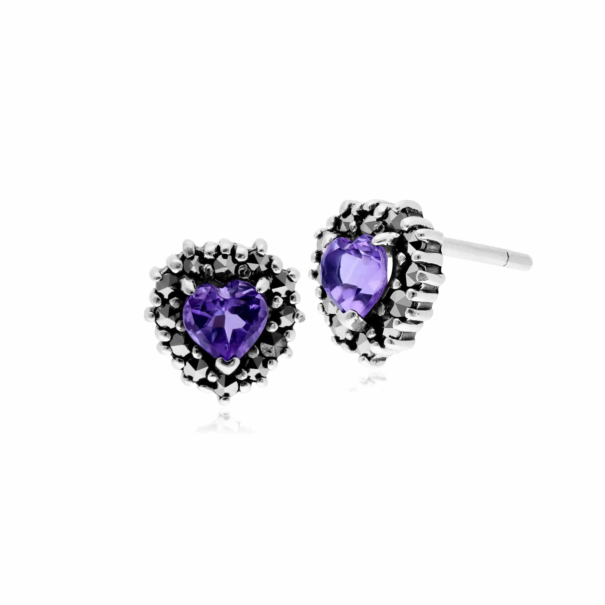 Gemondo Sterling Silver Amethyst & Marcasite Heart Stud Earrings sold by Gemondo Jewellery