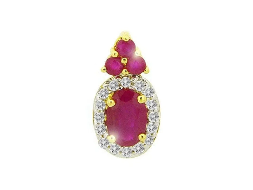 9ct Yellow Gold 0.70ct Natural Ruby & Diamond Cluster Pendant on Chain sold by Gemondo Jewellery