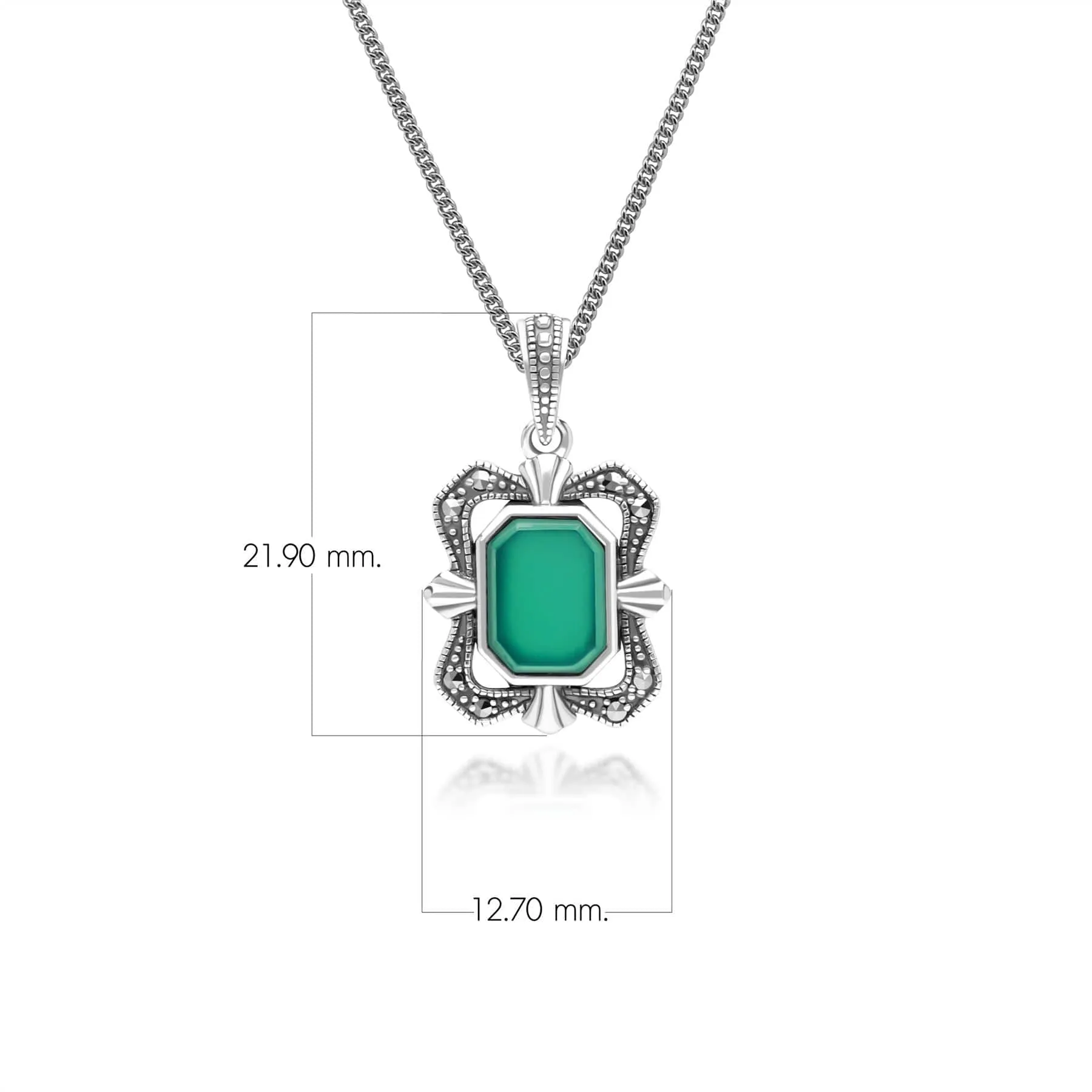 Art Deco Style Baguette Chalcedony and Marcasite Pendant Necklace in Sterling Silver sold by Gemondo Jewellery product image thumbnail 3