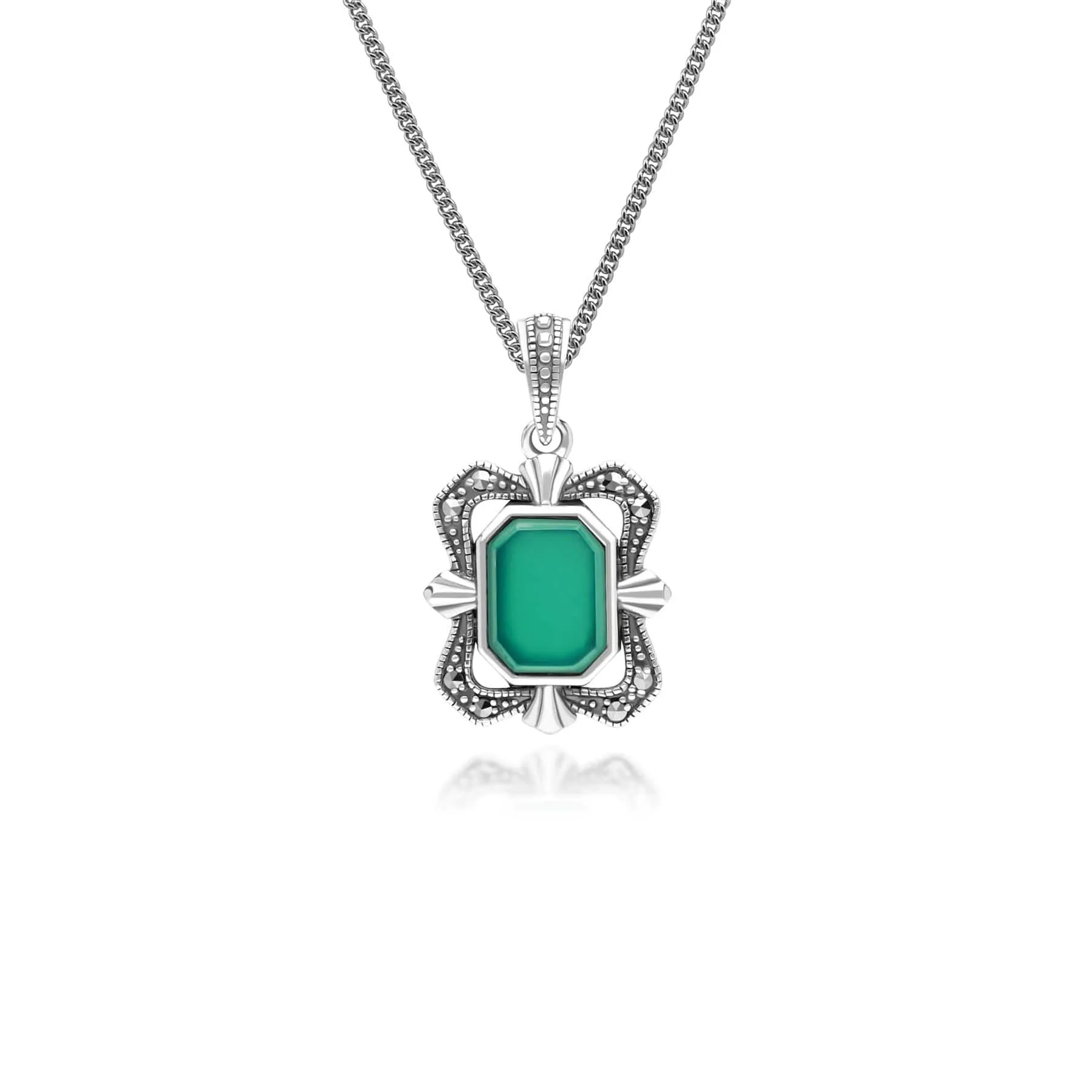 Art Deco Style Baguette Chalcedony and Marcasite Pendant Necklace in Sterling Silver sold by Gemondo Jewellery