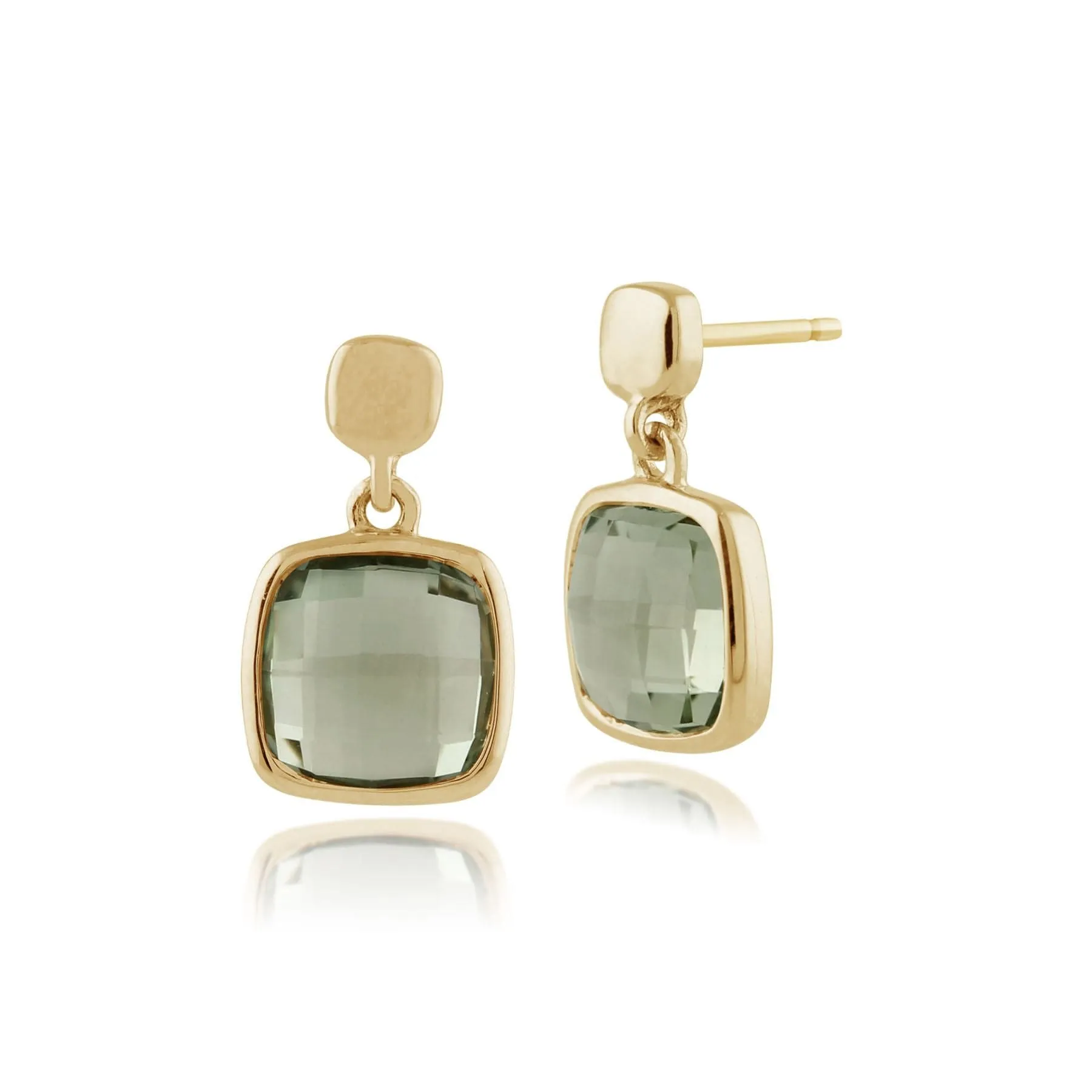 Square Mint Green Checkerboard Quartz 9ct Yellow Gold Drop Earrings sold by Gemondo Jewellery