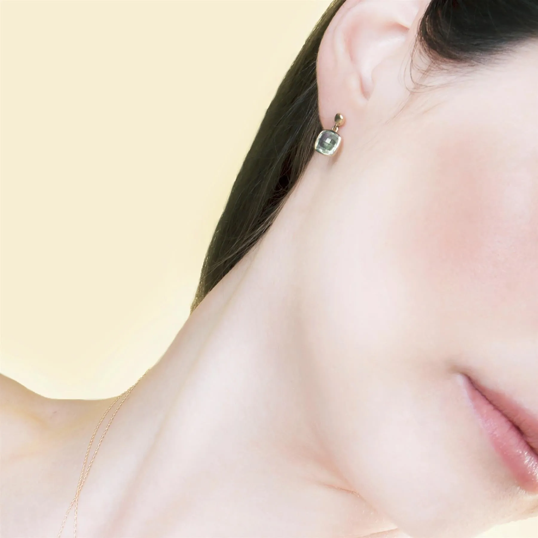 Square Mint Green Checkerboard Quartz 9ct Yellow Gold Drop Earrings sold by Gemondo Jewellery product image thumbnail 2