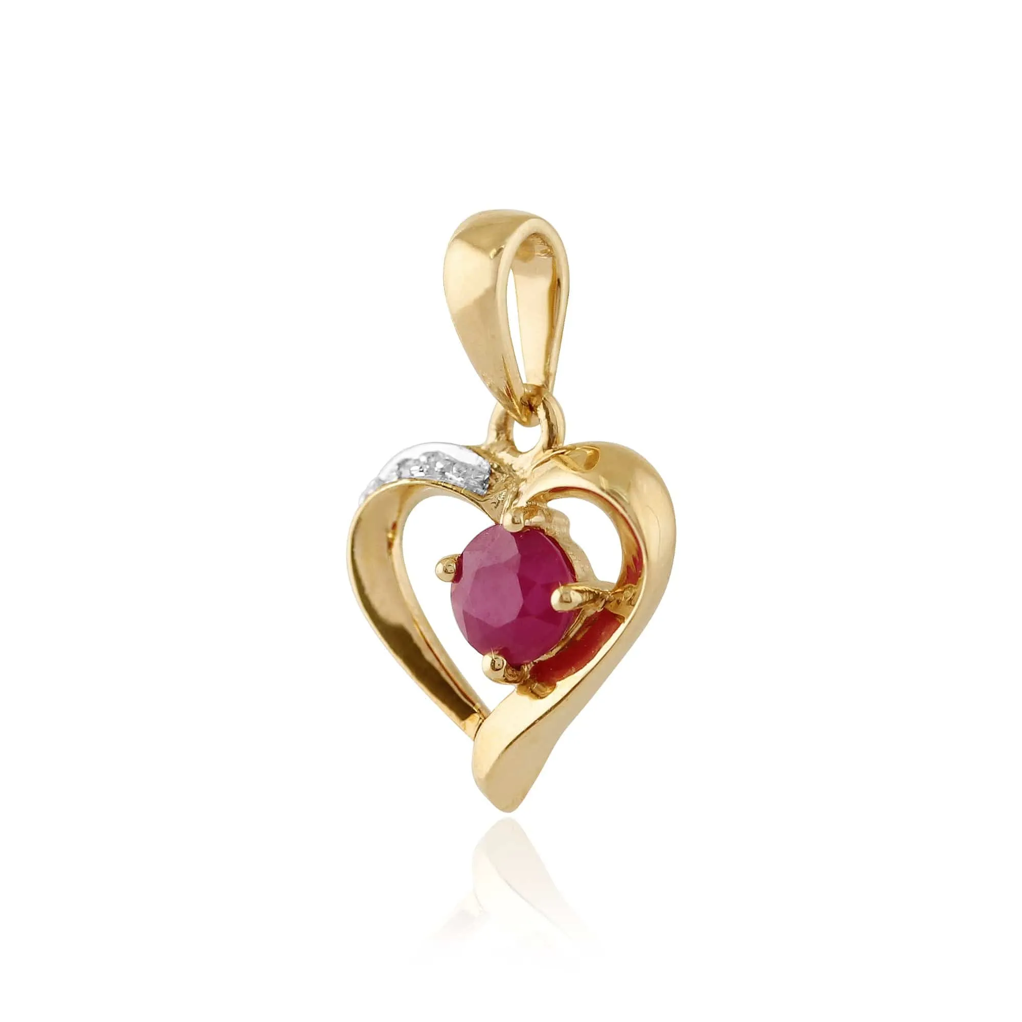 Classic Round Ruby & Diamond Heart Pendant in 9ct Yellow Gold sold by Gemondo Jewellery product image thumbnail 3
