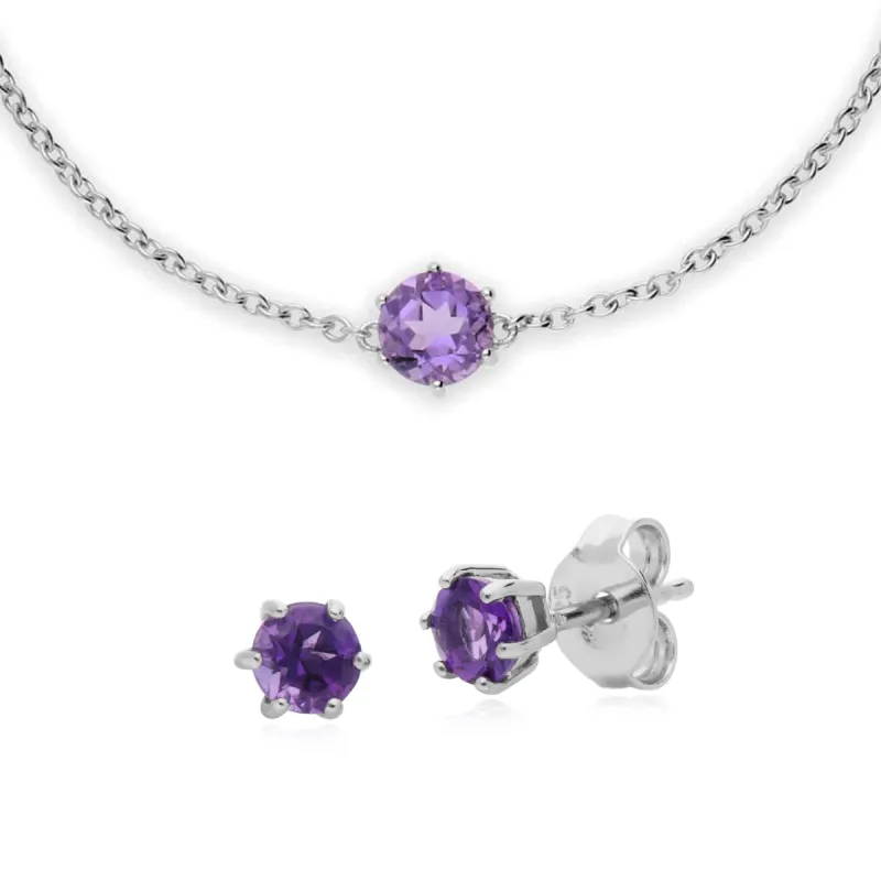 Classic Round Amethyst Stud Earrings & Bracelet Set in 925 Sterling Silver sold by Gemondo Jewellery