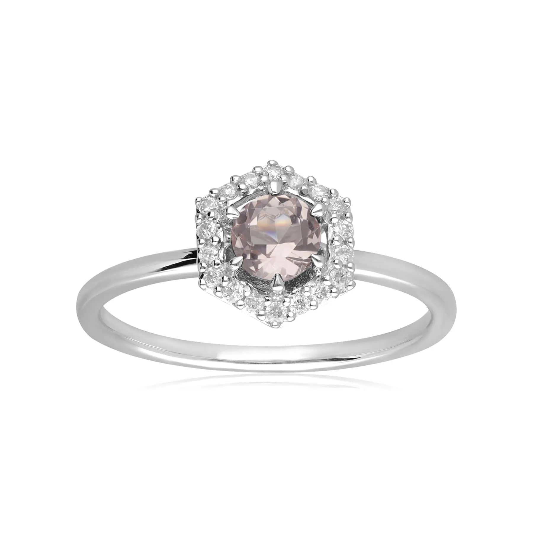 9ct White Gold 0.378ct Morganite & Diamond Halo Engagement Ring sold by Gemondo Jewellery product image thumbnail 3