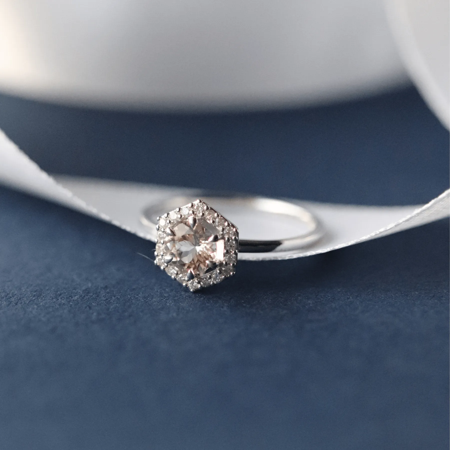9ct White Gold 0.378ct Morganite & Diamond Halo Engagement Ring sold by Gemondo Jewellery product image thumbnail 2